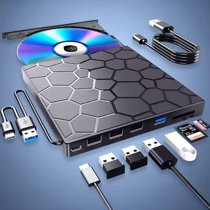 SkivaDock™ | 8-i-1 extern CD/DVD – spela upp, bränn och lagra filmer, musik och foton