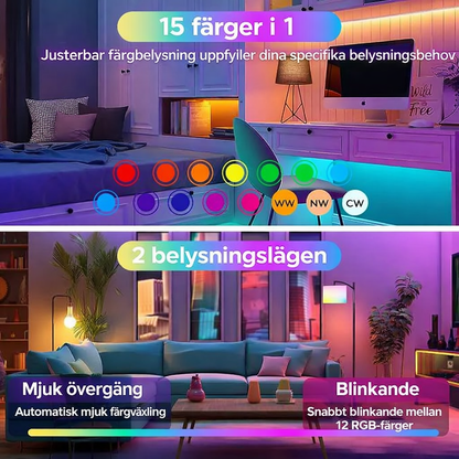 Lumora™ | Uppladdningsbar Trådlös LED-lampa med Fjärrkontroll – 15 Färger & Dimmer (E12, E14 och E26/E27)