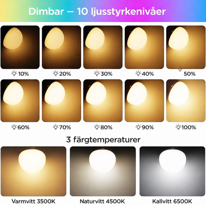 Lumora™ | Uppladdningsbar Trådlös LED-lampa med Fjärrkontroll – 15 Färger & Dimmer (E12, E14 och E26/E27)