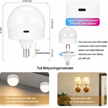 Lumora™ | Uppladdningsbar Trådlös LED-lampa med Fjärrkontroll – 15 Färger & Dimmer (E12, E14 och E26/E27)