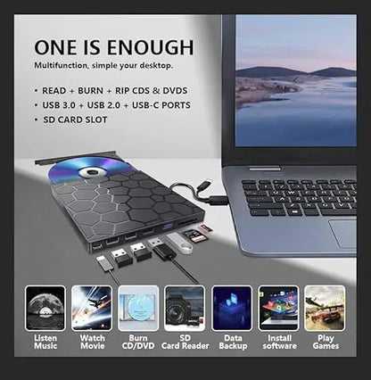 SkivaDock™ | 8-i-1 extern CD/DVD – spela upp, bränn och lagra filmer, musik och foton