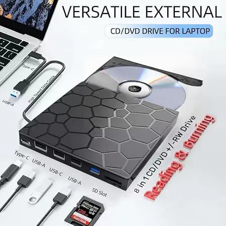 SkivaDock™ | 8-i-1 extern CD/DVD – spela upp, bränn och lagra filmer, musik och foton