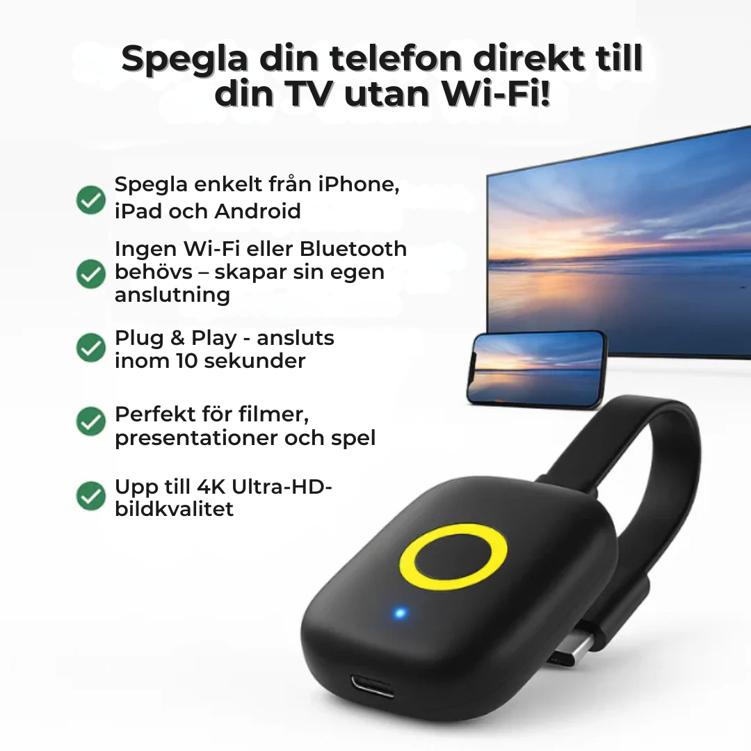 StreamLänk™ | Spegla din telefon direkt till din TV – inget Wi-Fi eller kablar!